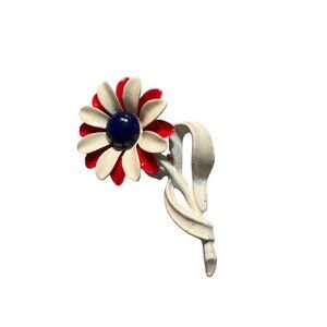 Vintage Red White Blue Enamel Pin Brooch Patriotic Jewelry 2.5” Holiday